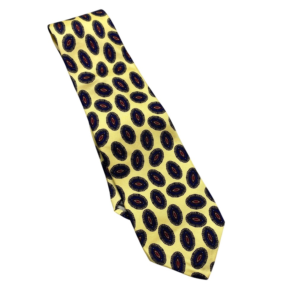 Robert Talbott Best of Class Yellow Silk Medallion Print Mens Necktie USA Made